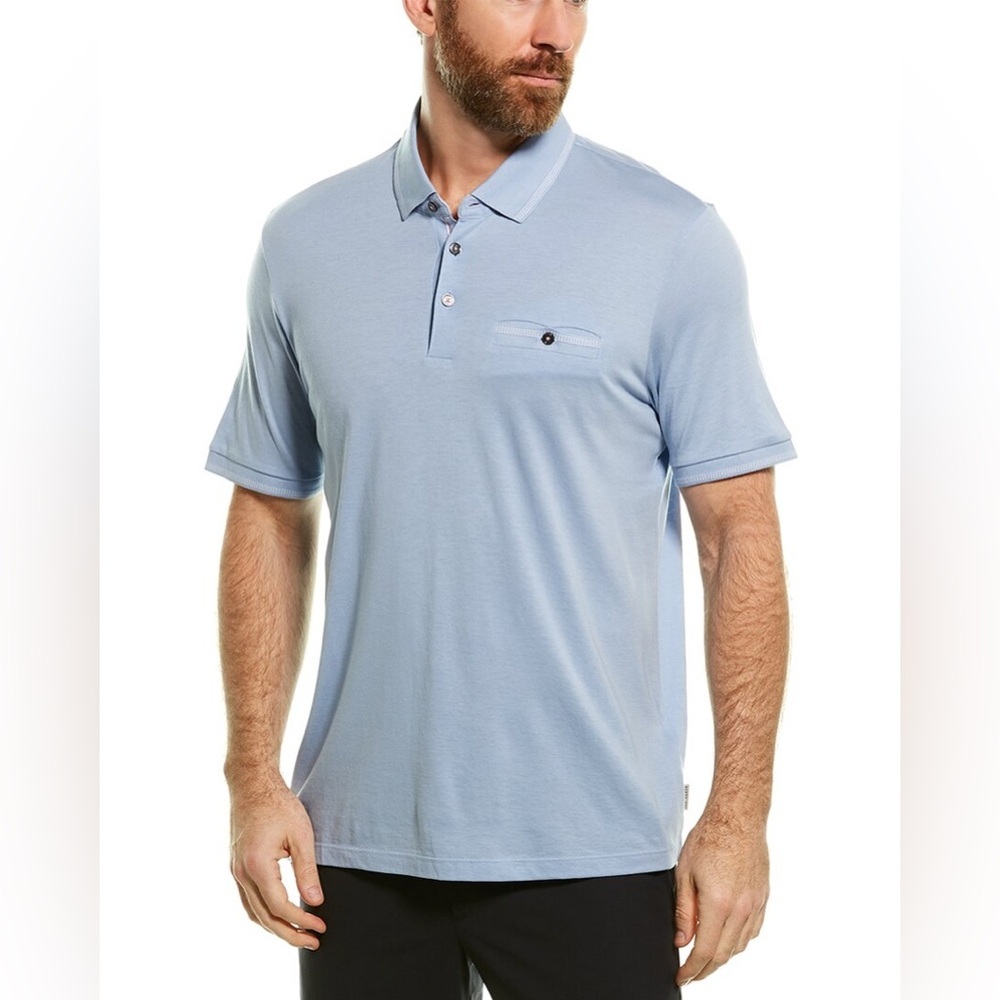 Ted Baker Men’s Tortila Tipped Pocket Polo Light Blue/Pink Size 6 (2XL)